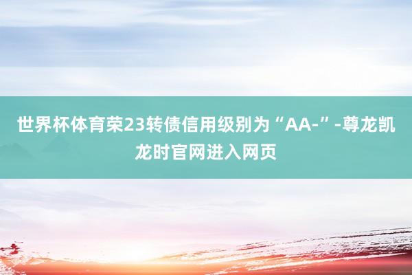 世界杯体育荣23转债信用级别为“AA-”-尊龙凯龙时官网进入网页