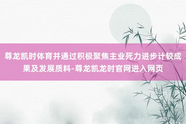 尊龙凯时体育并通过积极聚焦主业死力进步计较成果及发展质料-尊龙凯龙时官网进入网页